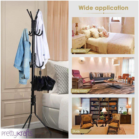 6 Hook Coat Hanger Clothes Stand Hanging Pole Wrought Iron Rack Standing Shelf Unit for Home, Bedroom Space